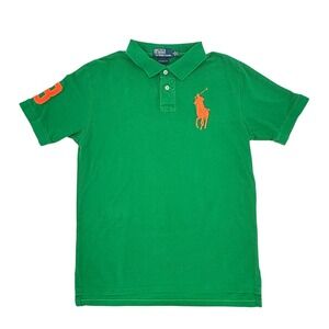 Polo Ralph Lauren Big‎ Pony Custom Fit Polo Shirt Green Orange Logo Men's M